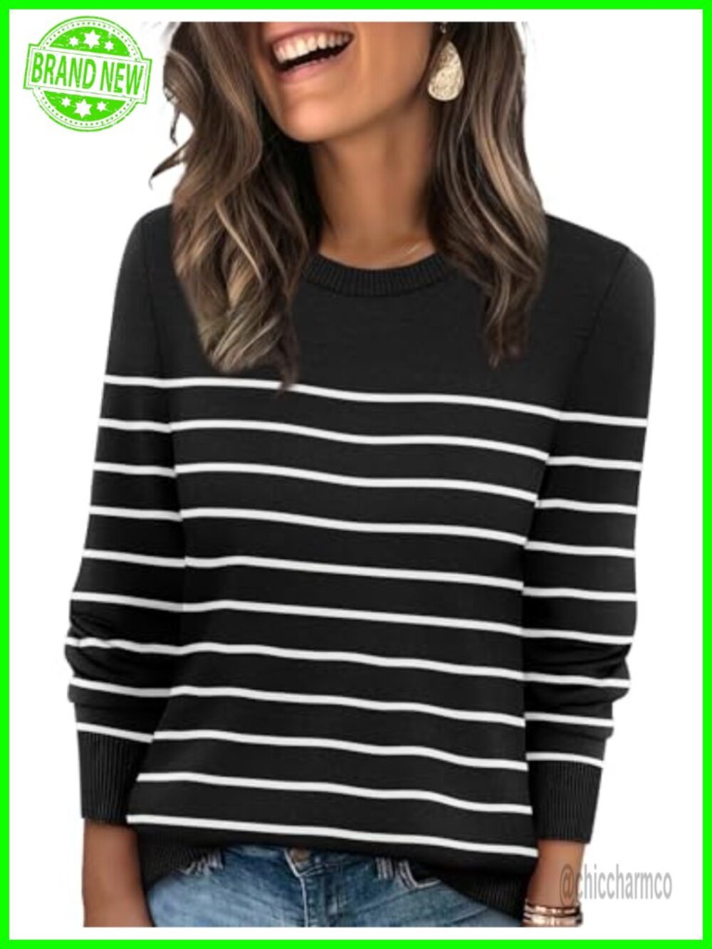 Women's Lightweight Ribbed Knit Crewneck Long Sleeve Pullover Sweater